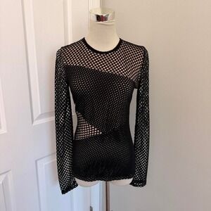 BLACK BCBG MAXAZRIA MINDY MESH-PANELED TOP